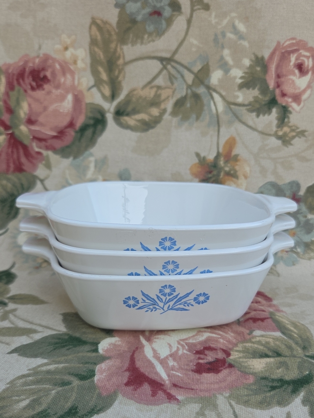 Vintage Corning Ware Petite Dish Set of 3 with Blue Cornflower - 1 3/4 Cup